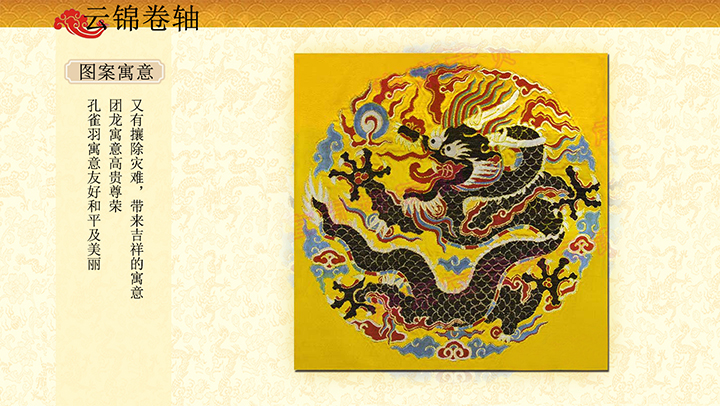真金孔雀羽團龍云錦掛畫